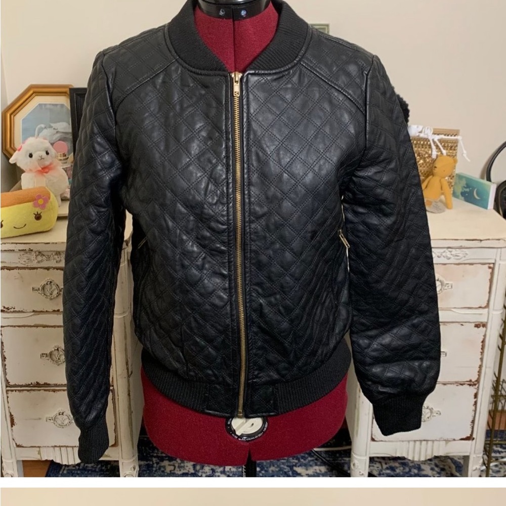 Faux Leather Black Quilted Bomber. Really nice jacket.